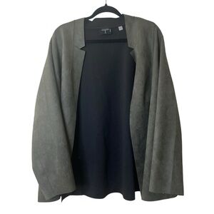 Tahari Charcoal Open Front Faux Leather Blazer Sz 3X